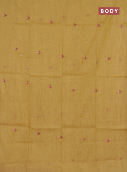 Jamdhani cotton saree pale yellow and pink with allover thread woven buttas and jamdhani pallu