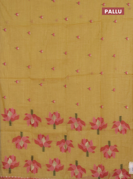 Jamdhani cotton saree pale yellow and pink with allover thread woven buttas and jamdhani pallu