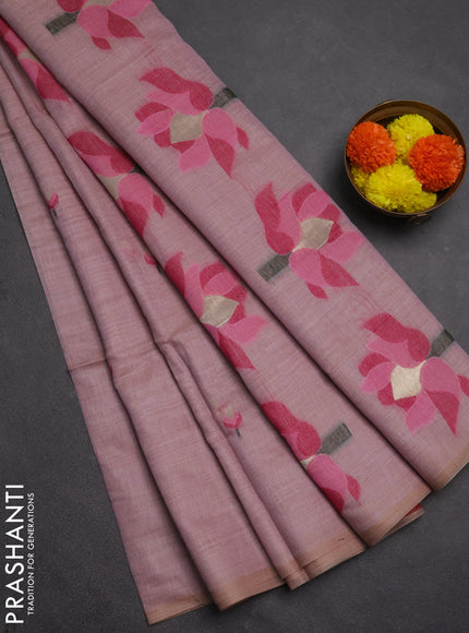 Jamdhani cotton saree lavender and pink with allover thread woven buttas and jamdhani pallu