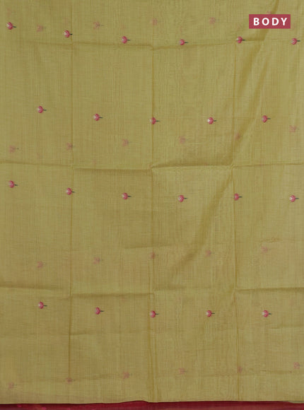 Jamdhani cotton saree lime yellow and pink with allover thread woven buttas and jamdhani pallu