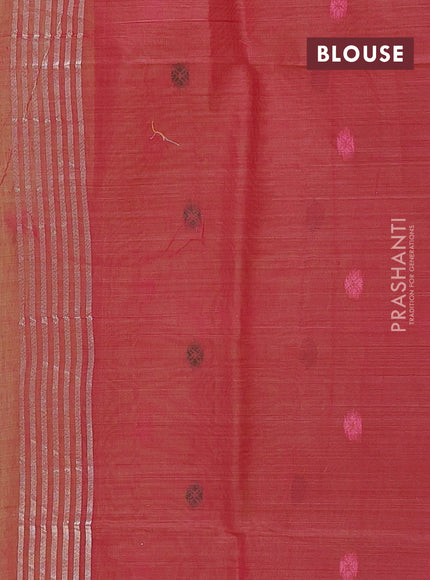 Jamdhani cotton saree lime yellow and pink with allover thread woven buttas and jamdhani pallu