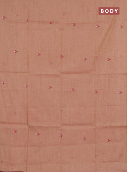 Jamdhani cotton saree peach shade and pink with allover thread woven buttas and jamdhani pallu
