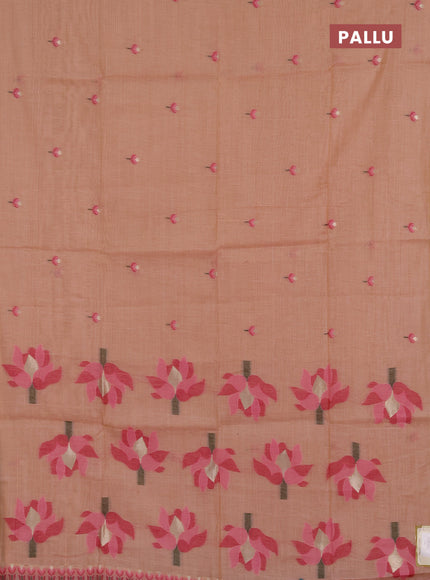 Jamdhani cotton saree peach shade and pink with allover thread woven buttas and jamdhani pallu
