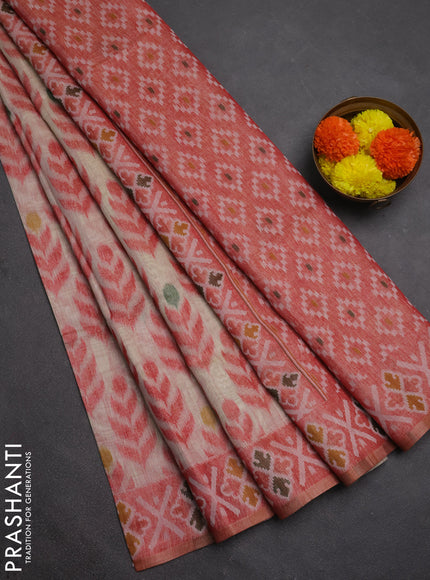 Jamdhani cotton saree beige and red with allover thread woven buttas and jamdhani pallu