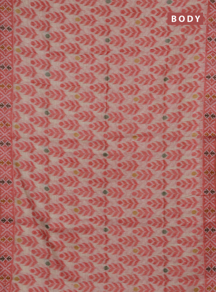Jamdhani cotton saree beige and red with allover thread woven buttas and jamdhani pallu