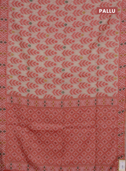 Jamdhani cotton saree beige and red with allover thread woven buttas and jamdhani pallu