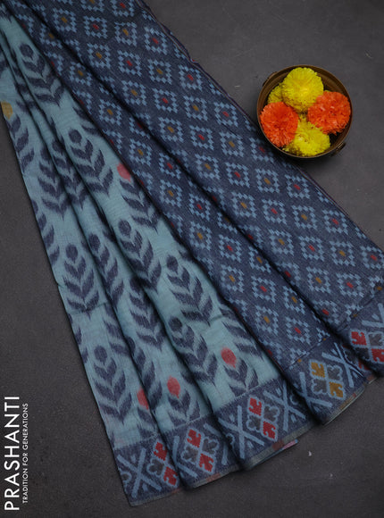 Jamdhani cotton saree teal blue and navy blue with allover thread woven buttas and jamdhani pallu