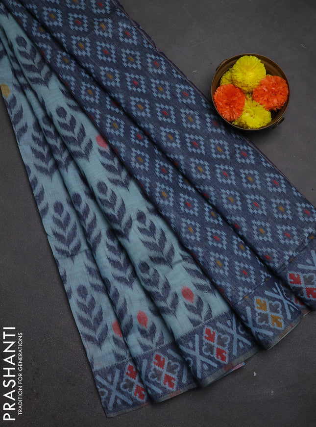 Jamdhani cotton saree teal blue and navy blue with allover thread woven buttas and jamdhani pallu
