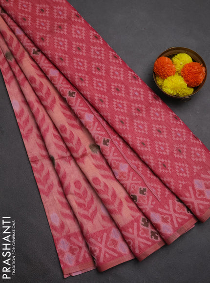 Jamdhani cotton saree peach shade and pink with allover thread woven buttas and jamdhani pallu