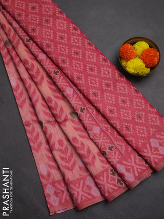 Jamdhani cotton saree peach shade and pink with allover thread woven buttas and jamdhani pallu