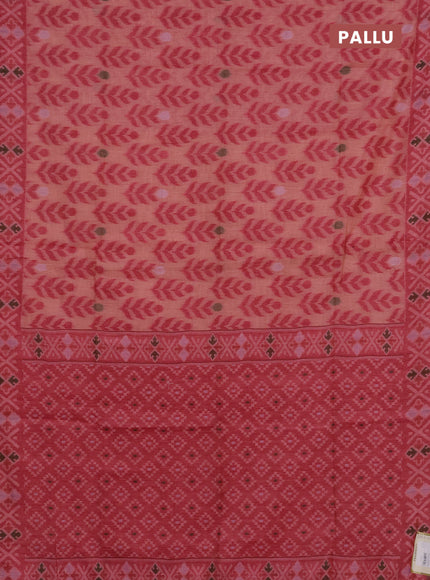 Jamdhani cotton saree peach shade and pink with allover thread woven buttas and jamdhani pallu