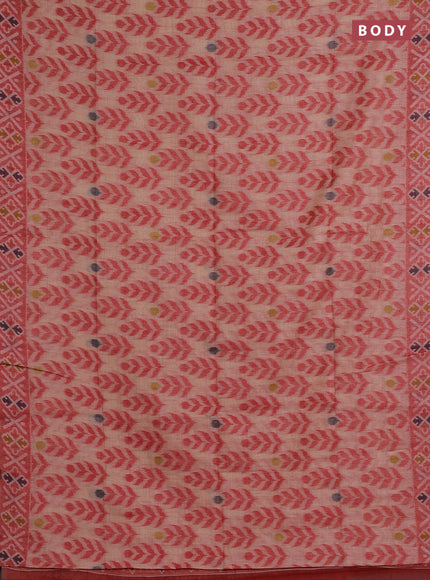 Jamdhani cotton saree peach shade and red with allover thread woven buttas and jamdhani pallu