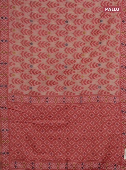 Jamdhani cotton saree peach shade and red with allover thread woven buttas and jamdhani pallu