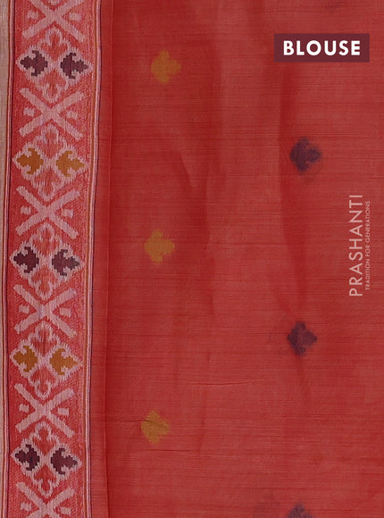 Jamdhani cotton saree peach shade and red with allover thread woven buttas and jamdhani pallu