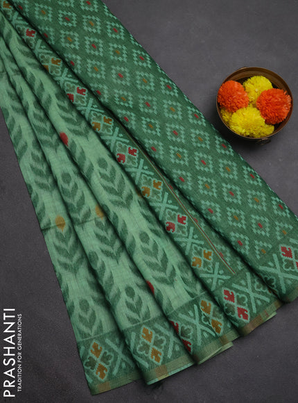 Jamdhani cotton saree teal green and green with allover thread woven buttas and jamdhani pallu