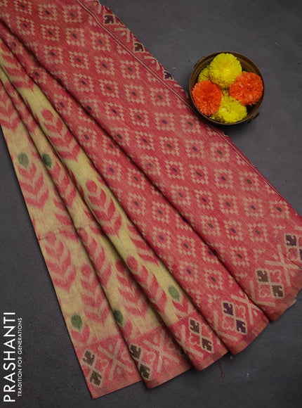 Jamdhani cotton saree pale yellow and pink with allover thread woven buttas and jamdhani pallu
