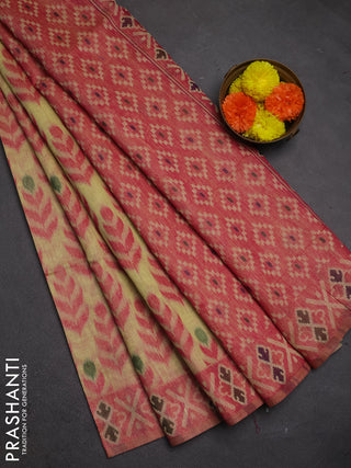 Jamdhani cotton saree pale yellow and pink with allover thread woven buttas and jamdhani pallu