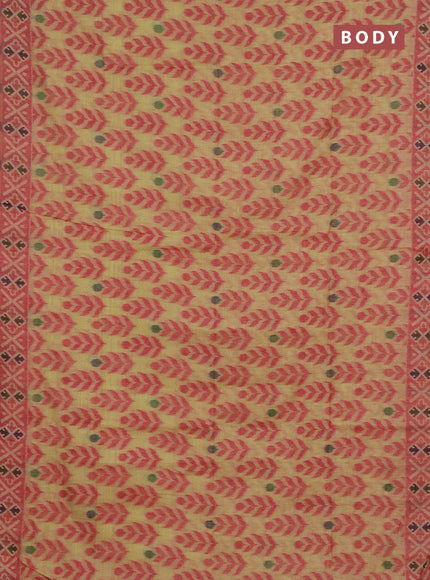 Jamdhani cotton saree pale yellow and pink with allover thread woven buttas and jamdhani pallu