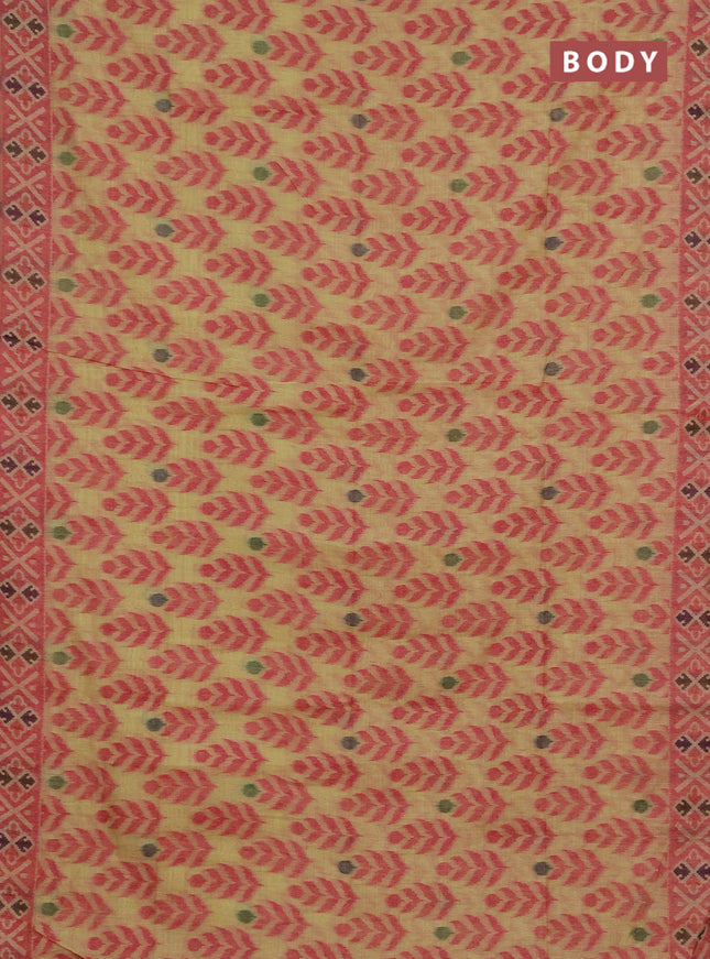 Jamdhani cotton saree pale yellow and pink with allover thread woven buttas and jamdhani pallu