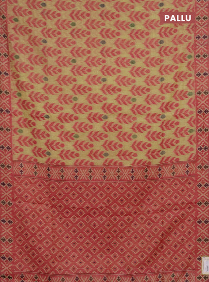 Jamdhani cotton saree pale yellow and pink with allover thread woven buttas and jamdhani pallu
