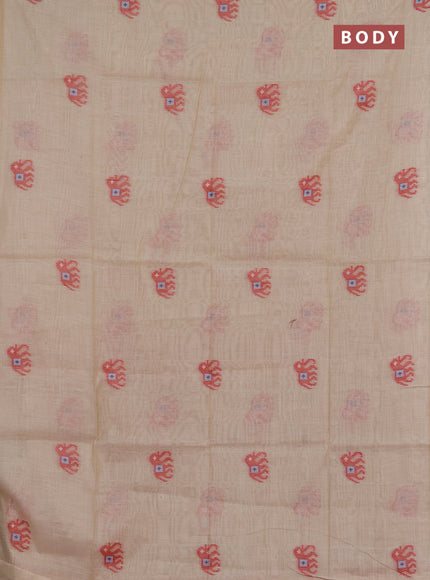 Jamdhani cotton saree beige and red with thread woven buttas and jamdhani pallu