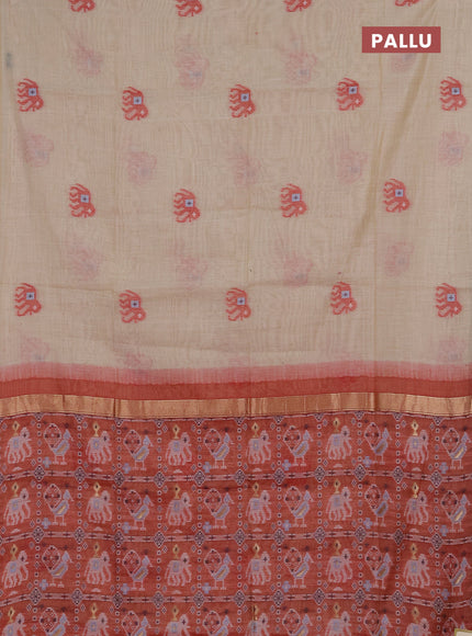 Jamdhani cotton saree beige and red with thread woven buttas and jamdhani pallu