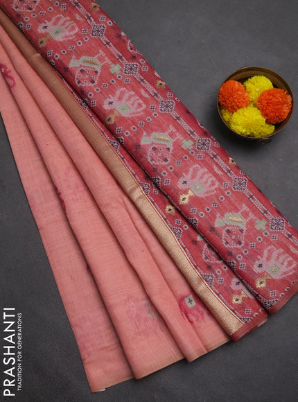 Jamdhani cotton saree peach orange and pink with thread woven buttas and jamdhani pallu