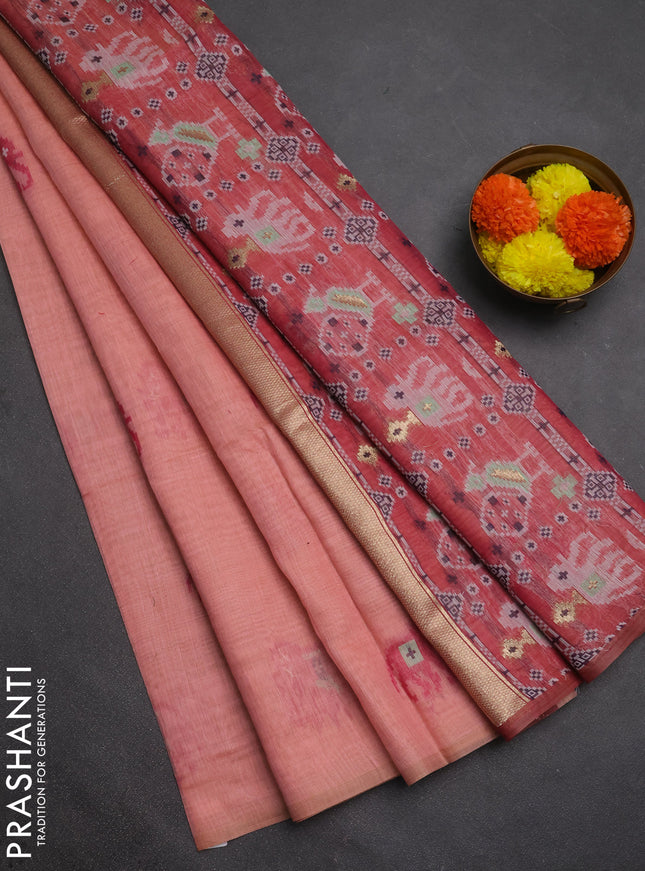Jamdhani cotton saree peach orange and pink with thread woven buttas and jamdhani pallu