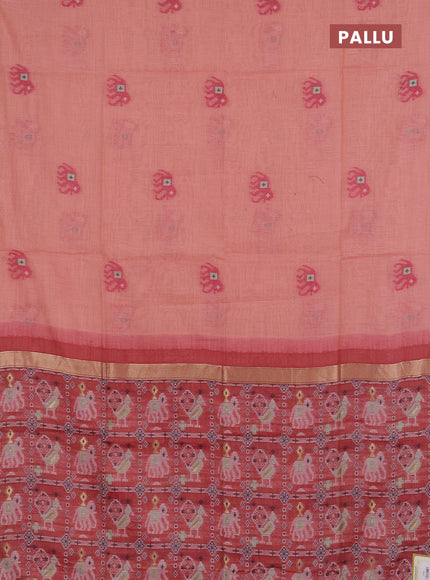 Jamdhani cotton saree peach orange and pink with thread woven buttas and jamdhani pallu