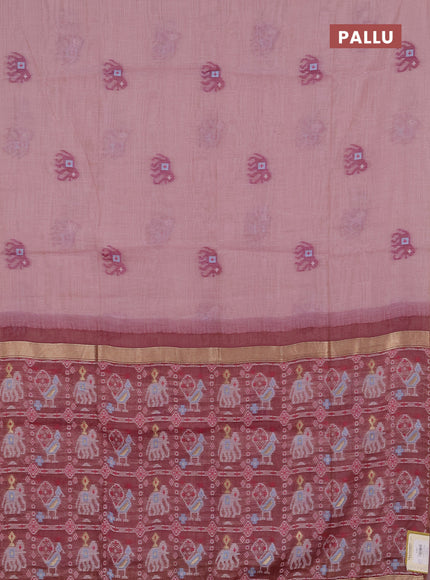 Jamdhani cotton saree pastel pink and wine shade with thread woven buttas and jamdhani pallu