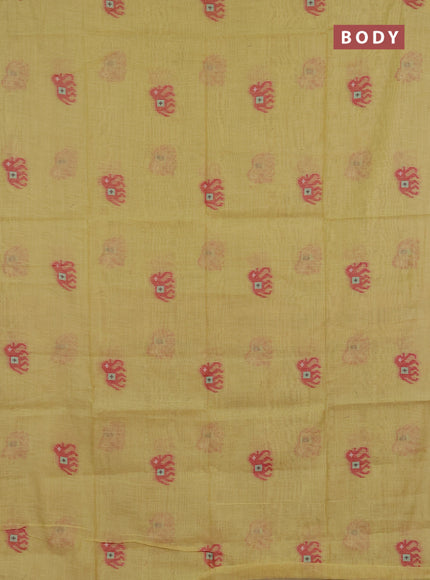 Jamdhani cotton saree pale yellow and maroon with thread woven buttas and jamdhani pallu
