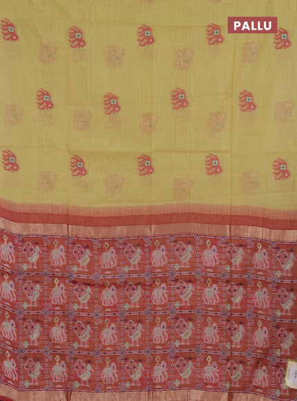 Jamdhani cotton saree pale yellow and maroon with thread woven buttas and jamdhani pallu