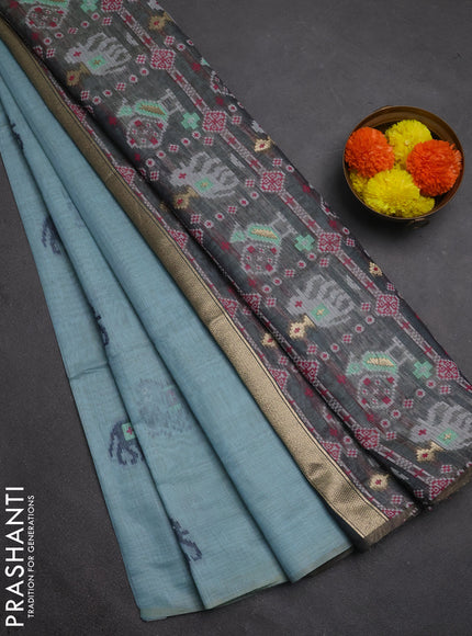 Jamdhani cotton saree teal blue and grey with thread woven buttas and jamdhani pallu