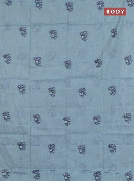 Jamdhani cotton saree teal blue and grey with thread woven buttas and jamdhani pallu
