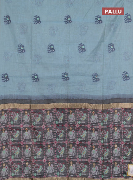 Jamdhani cotton saree teal blue and grey with thread woven buttas and jamdhani pallu