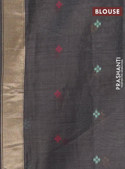 Jamdhani cotton saree teal blue and grey with thread woven buttas and jamdhani pallu