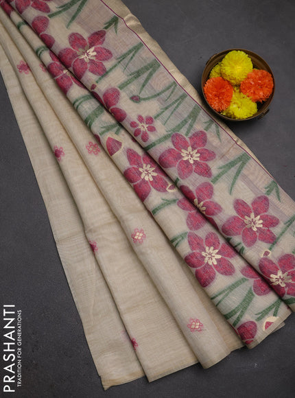 Jamdhani cotton saree beige and magenta pink with thread woven buttas and jamdhani pallu
