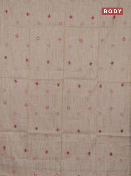Jamdhani cotton saree beige and magenta pink with thread woven buttas and jamdhani pallu