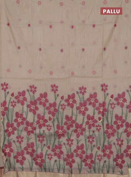 Jamdhani cotton saree beige and magenta pink with thread woven buttas and jamdhani pallu