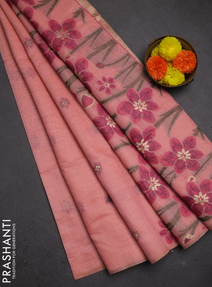 Jamdhani cotton saree peach orange and pink with thread woven buttas and jamdhani pallu
