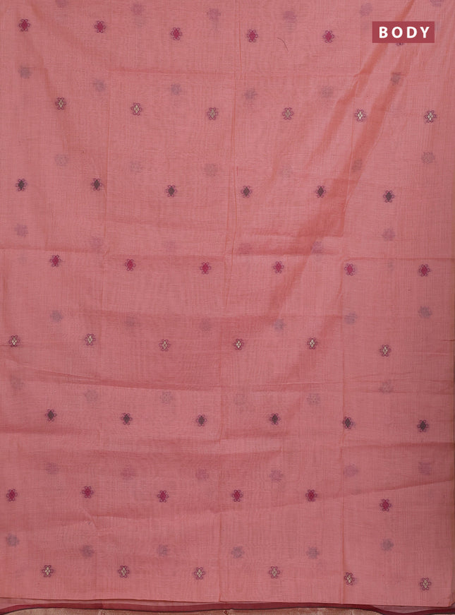 Jamdhani cotton saree peach orange and pink with thread woven buttas and jamdhani pallu