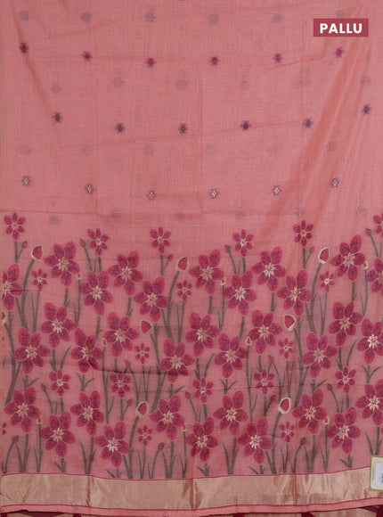 Jamdhani cotton saree peach orange and pink with thread woven buttas and jamdhani pallu