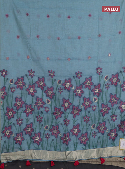 Jamdhani cotton saree teal blue and navy blue with thread woven buttas and jamdhani pallu
