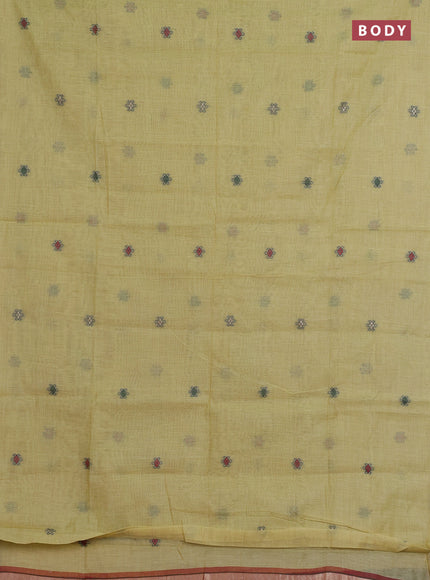 Jamdhani cotton saree pale yellow and red with thread woven buttas and jamdhani pallu