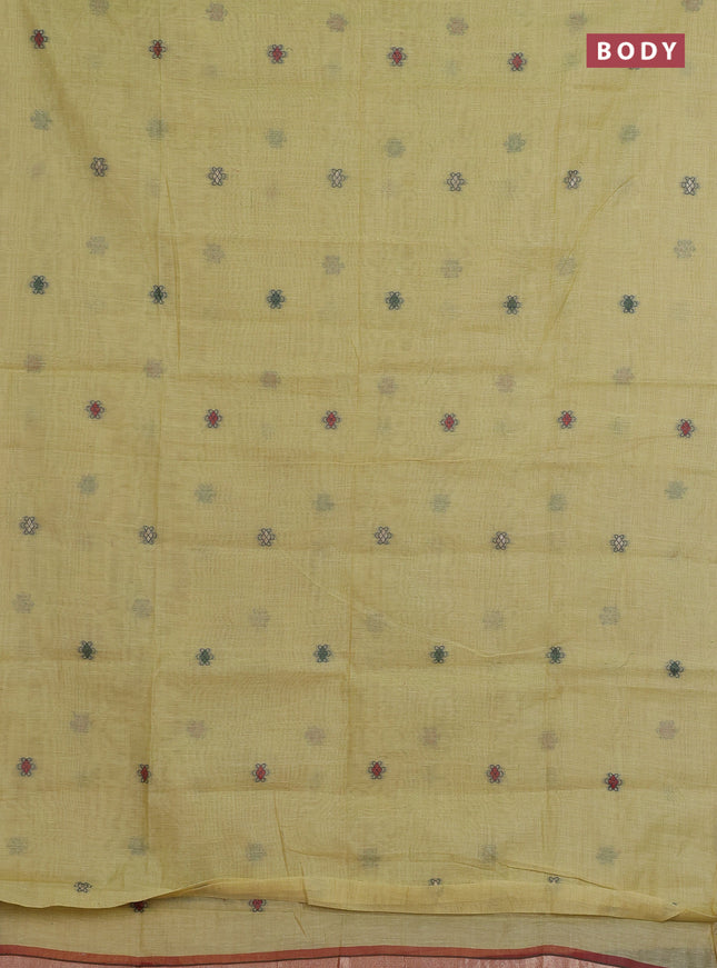 Jamdhani cotton saree pale yellow and red with thread woven buttas and jamdhani pallu