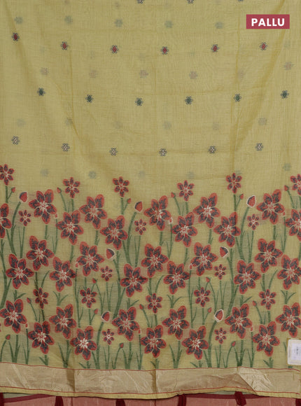 Jamdhani cotton saree pale yellow and red with thread woven buttas and jamdhani pallu