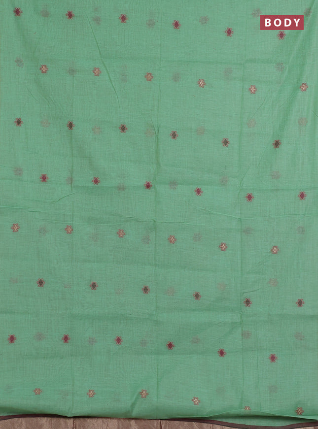 Jamdhani cotton saree teal green and maroon with thread woven buttas and jamdhani pallu