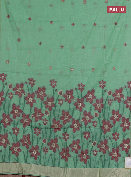Jamdhani cotton saree teal green and maroon with thread woven buttas and jamdhani pallu