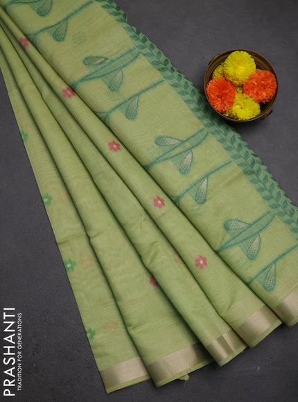 Jamdhani cotton saree pista green and green with thread woven buttas and jamdhani pallu