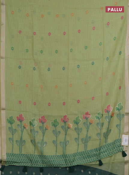 Jamdhani cotton saree pista green and green with thread woven buttas and jamdhani pallu